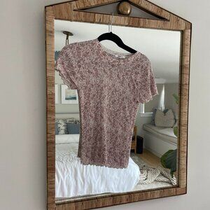 Splendid Pink & White Ribbed Floral Top - XS